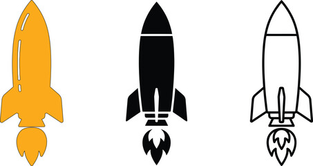 Rocket ship icon set color solid black and outline styles for space exploration graphics © MDSAIFUL