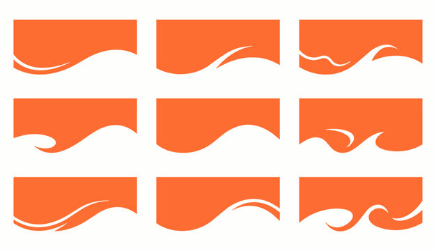 Set of nine orange banner shapes with wavy bottom edges, perfect as text backgrounds, headers, or design ribbons.