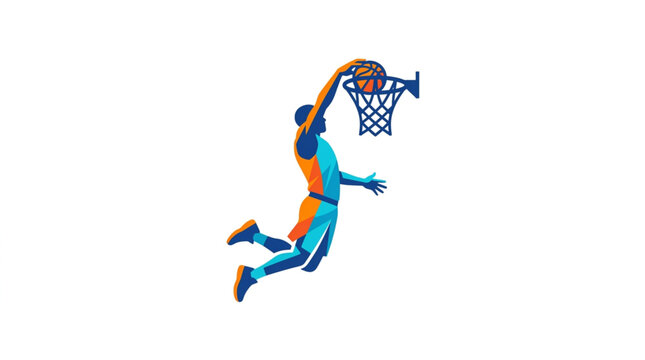Basketball Player Dunking Ball into Hoop Dynamic Action.