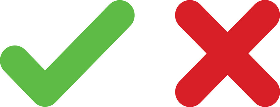 Green check mark and red cross mark symbols isolated