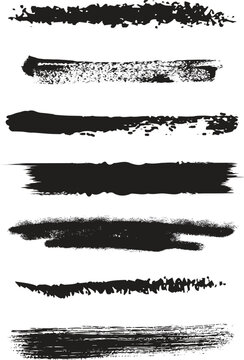Set of black ink brush strokes and paint textures