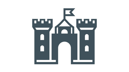 Dark gray castle icon with towers. © Muna
