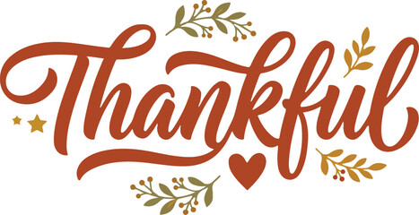 Thankful thanksgiving day typography festive fall lettering for holiday celebrations © MAMUN