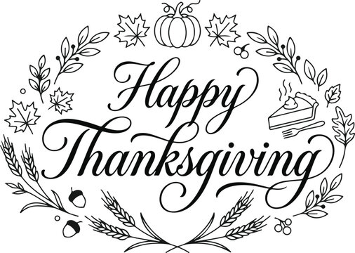 Elegant thanksgiving day wreath festive fall typography for cards decorations