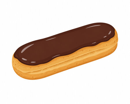 chocolate eclair flat vector illustration, isolated on white