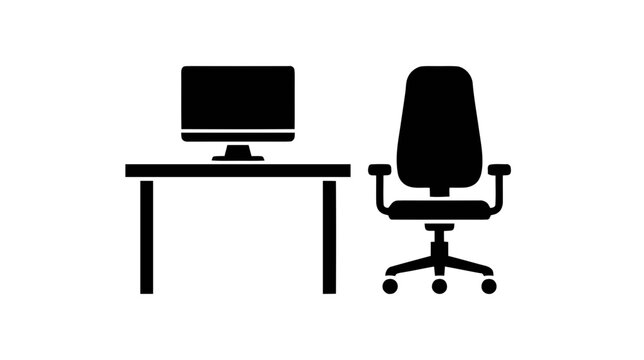 Vector illustration of office workplace icon with computer desk and chair on a transparent background
