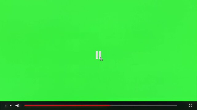Video player interface with play and pause buttons on green screen