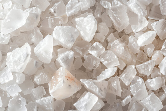 Macro of white cubic sea salt crystals background