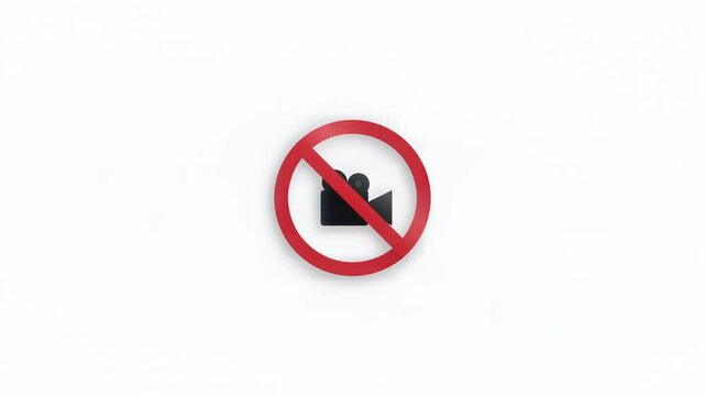 Prohibited video recording sign animation on white background