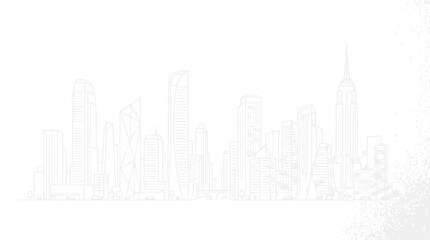 Fototapeta premium Minimalist Faint Line Art City Skyline Outline on White Background