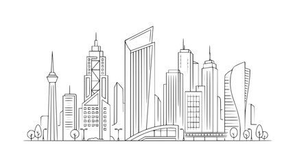 Obraz premium Minimalist hand-drawn city skyline vector illustration.