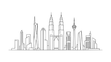 Fototapeta premium Minimalist Kuala Lumpur City Skyline Line Art Vector Illustration