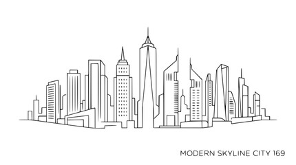 Fototapeta premium Minimalist Continuous Line Drawing of Modern City Skyline