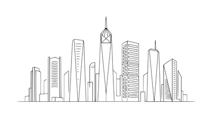 Fototapeta premium Minimalist Continuous Line Drawing of Modern City Skyline