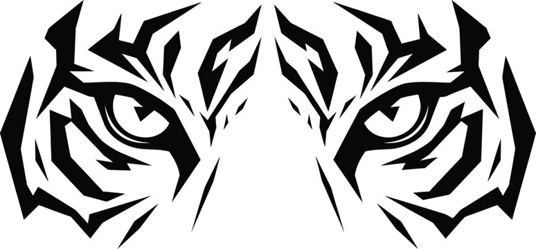 Fierce tiger eyes and stripes vector illustration in black and white style