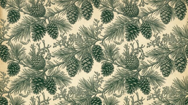 Sweden patterns pinecone forest green seamless textile design with scandinavian pinecone folklore botanical ornament