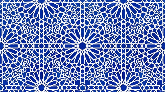 Blue and White Traditional Islamic Geometric Seamless Pattern