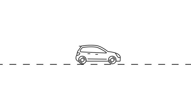Minimalist line animation of a car driving on a road, simple style motion for transportation and travel concepts