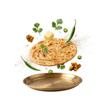 Golden Flaky Butter Paratha Floating Isolated Transparent PNG