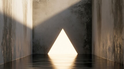 Naklejka premium Bright triangle portal in concrete corridor.