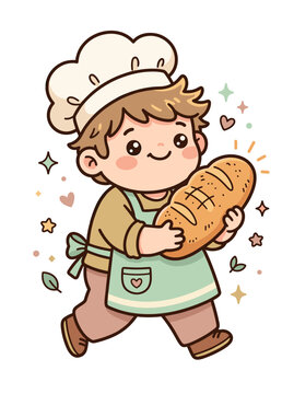 Cute Baker Child Carrying Freshly Baked Bread