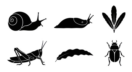 Garden insect icons snail slug grasshopper beetle © Sebastian