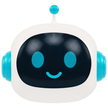 Happy bot 3d render icon style minimal isolated on transparent white background	
