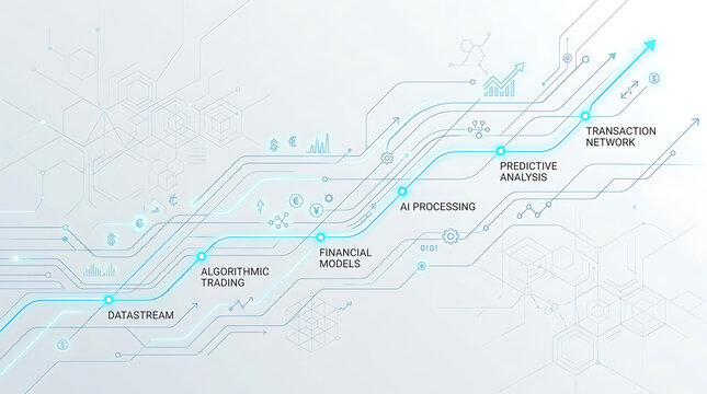 Minimal fintech AI background. Digital geometric paths representing financial growth data.