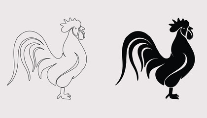 Rooster line art and black silhouette vector icons set © Muhammad