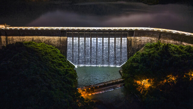 Hong Kong, July 18 2026 Night Tai Tam Tuk Reservoir Dam