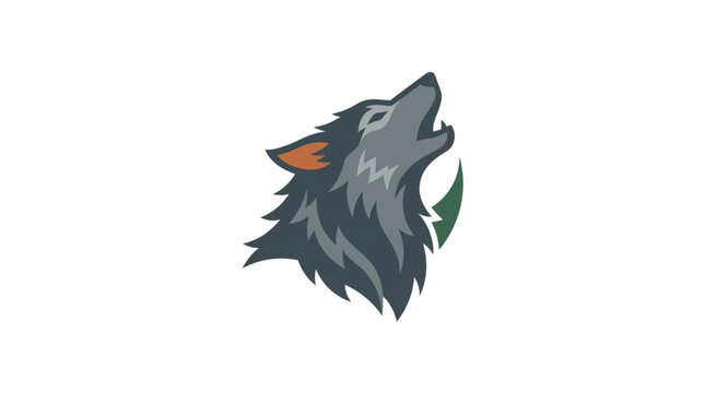 Stylized Wolf Head Howling with Green Leaf Accent.