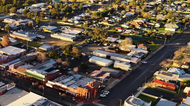 Aerial View of Rural Town Streets and Buildings in Coonabarabran