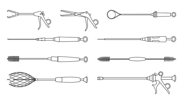 Set of medical endoscopes vector illustration on transparent background used in modern surgery.