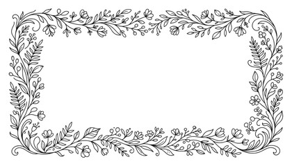 Obraz premium Floral rectangular frame vector illustration with elegant botanical elements for wedding invitations.