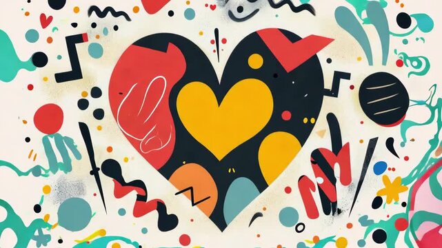 Bold graffiti heart with abstract shapes in street art style, colorful urban love design