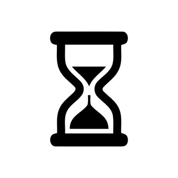 Black hourglass sandglass icon showing running sand, isolated on a transparent background.