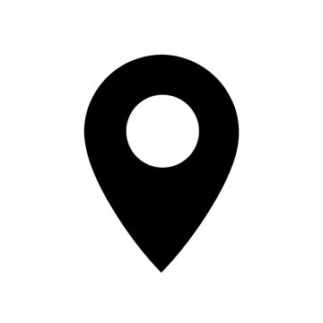 Black location pin map marker icon with a circular cutout, isolated on a transparent background.