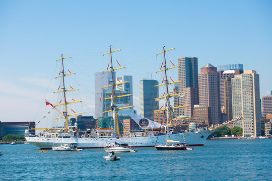Dar Mlodziezy, a Full-Rigged sailing ship of Poland, sailed in Boston Harbor durning Sail Boston 2026, Boston, Massachusetts, MA, USA.