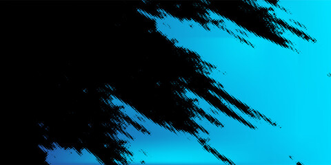 Abstract Blue Background with Black Diagonal Grunge Brush Stroke and Vibrant Cyan Gradient Tech Design © Noris