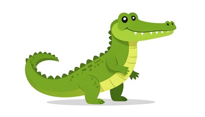 Fototapeta premium Cartoon green dinosaur character standing upright.
