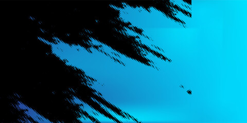 Abstract Blue Background with Black Diagonal Grunge Brush Stroke and Vibrant Cyan Gradient Tech Design © Noris