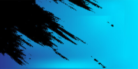 Abstract Blue Background with Black Diagonal Grunge Brush Stroke and Vibrant Cyan Gradient Tech Design © Noris
