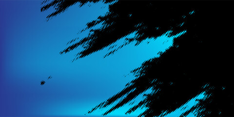 Abstract Blue Background with Black Diagonal Grunge Brush Stroke and Vibrant Cyan Gradient Tech Design © Noris