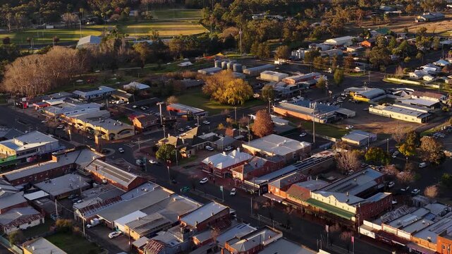 Aerial View of Rural Outback Town Grid in Coonabarabran Australia