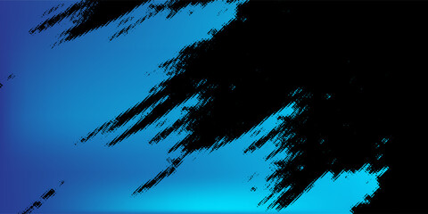 Abstract Blue Background with Black Diagonal Grunge Brush Stroke and Vibrant Cyan Gradient Tech Design © Noris
