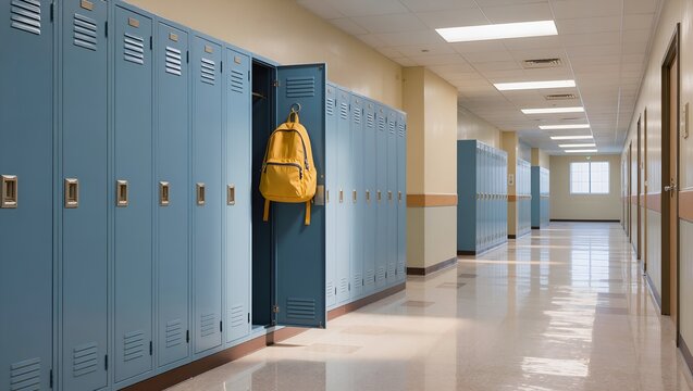 Sharp Blue School Lockers Hallway with Open Locker