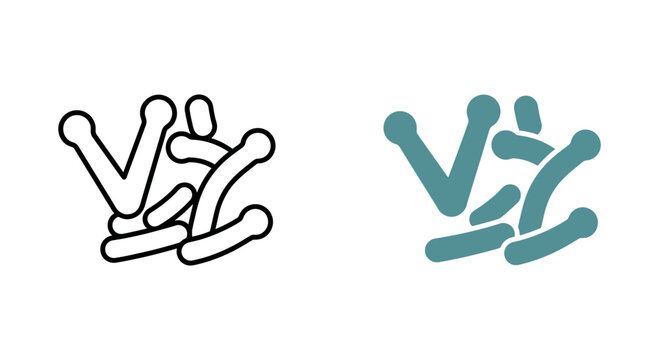 Two stylized illustrations of rod shaped bacteria or microorganisms in outline and solid teal color.