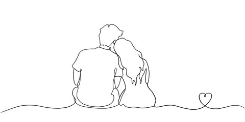 Minimalist continuous line drawing of a romantic couple sitting together