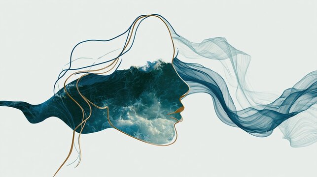 Abstract line art illustration of a female portrait face representing beauty, fashion, and elegant modern design.