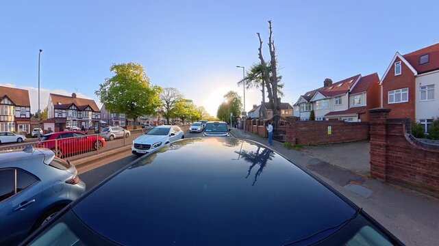 Ultra Wide Unique Footage of Car Drive on City Streets and Roads of Great Britain During Beautiful Mostly Sunny Day and Afternoon. Car Mounted Wide Angle Camera Footage Captured on 19th April, 2026